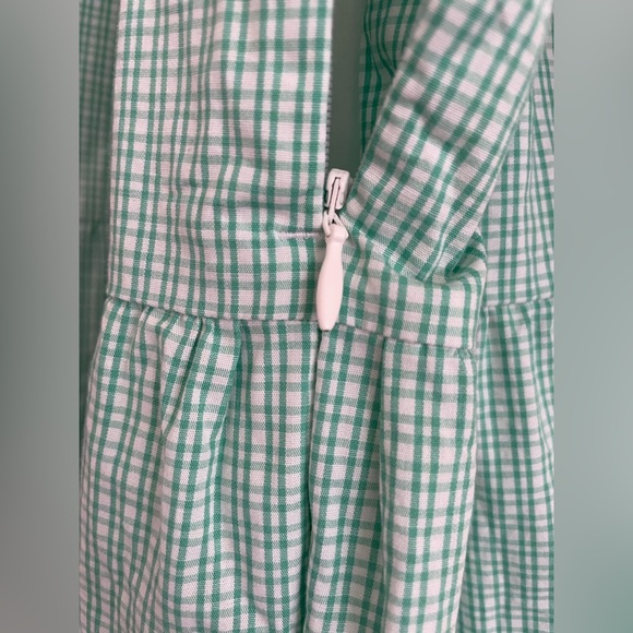 J Crew Factory Women’s Medium Green Gingham Cotton Blend Spring Tiered Dress - Picture 9 of 15